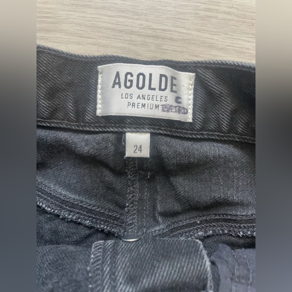 Agolde black denim high waisted distressed mini jean skirt - Picture 3 of 3